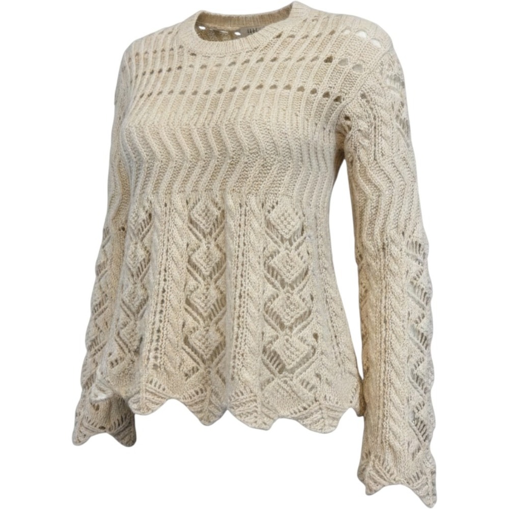 Kut from the Kloth Cream Cotton Open Knit Scalloped Sweater KS32301 Womens Small